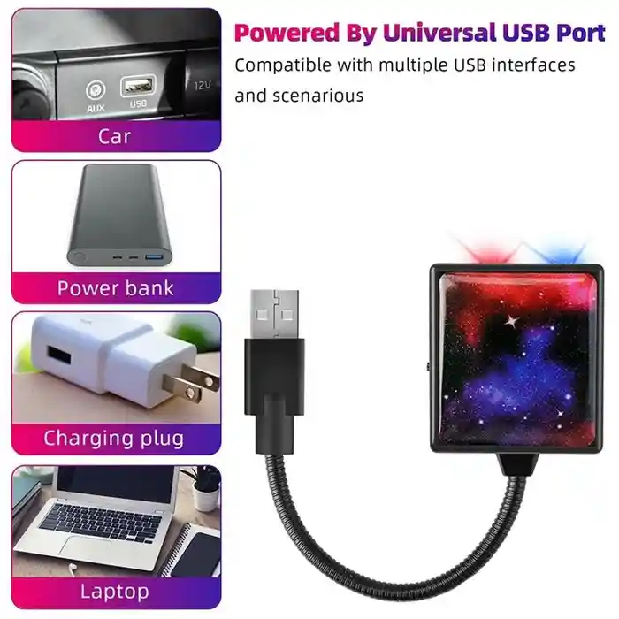 LED USB Starry Star Ambient Projector for Car Roof New Condition Interior Galaxy Sky Laser Lamp Red Blue Top Ceiling Light        Speacifactions: Voltage DC5V Type LED Car Roof Star Night Lights Condi